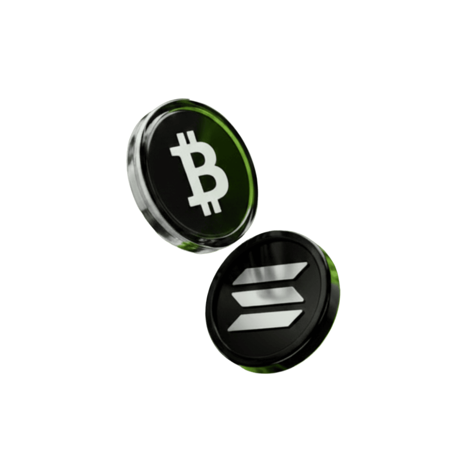 Монеты Bitcoin и Solana со стрелками роста рынка