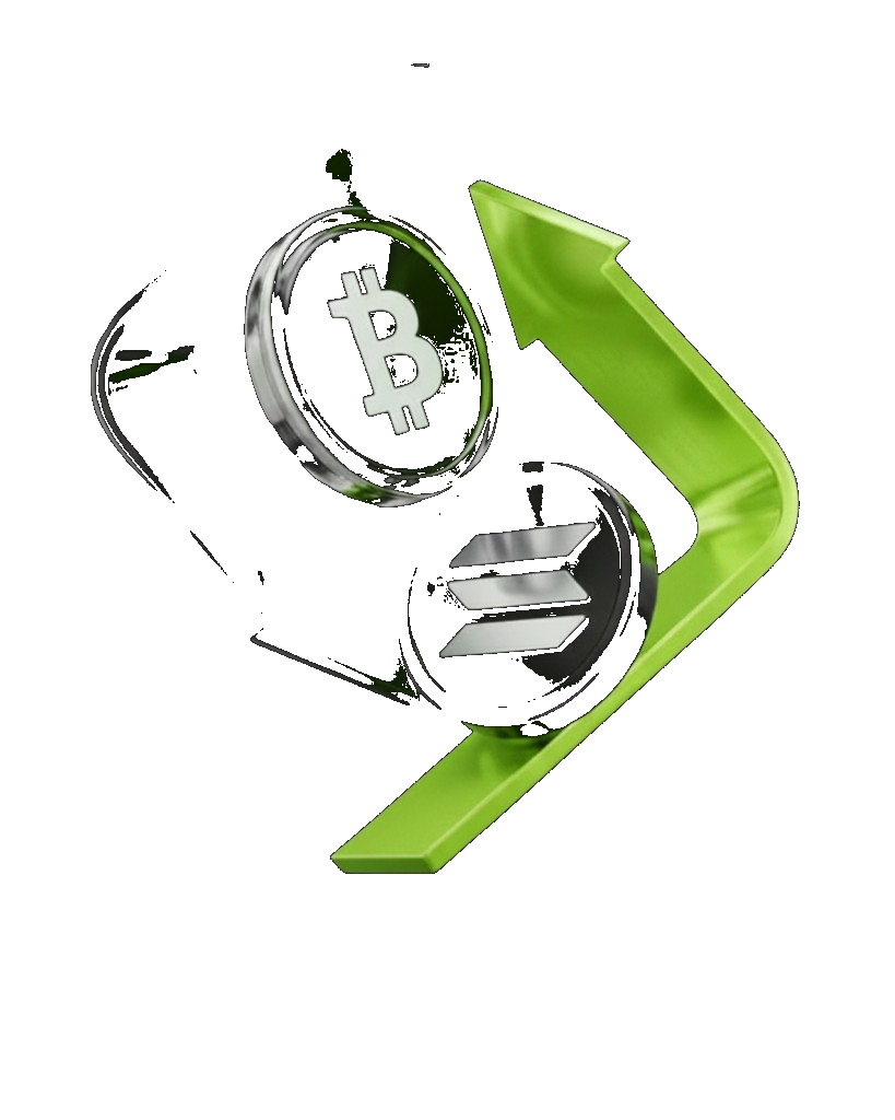 Bitcoin and Solana coins with market growth arrows