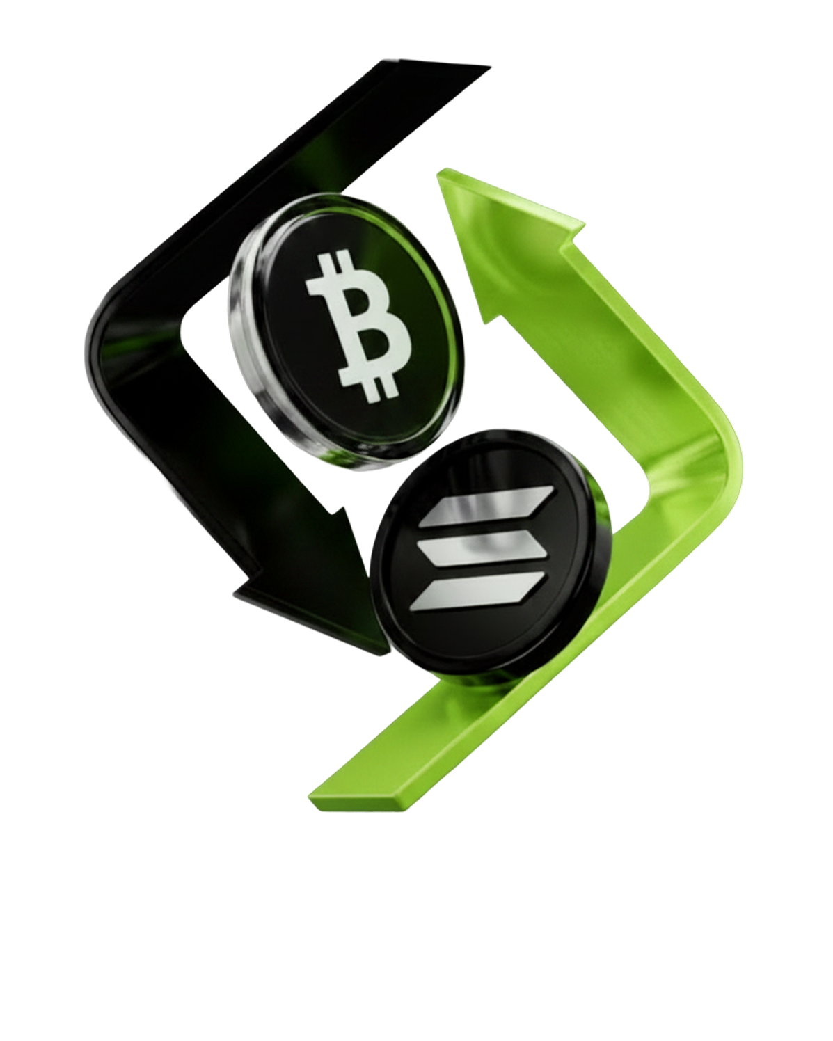 Bitcoin and Solana coins with market growth arrows